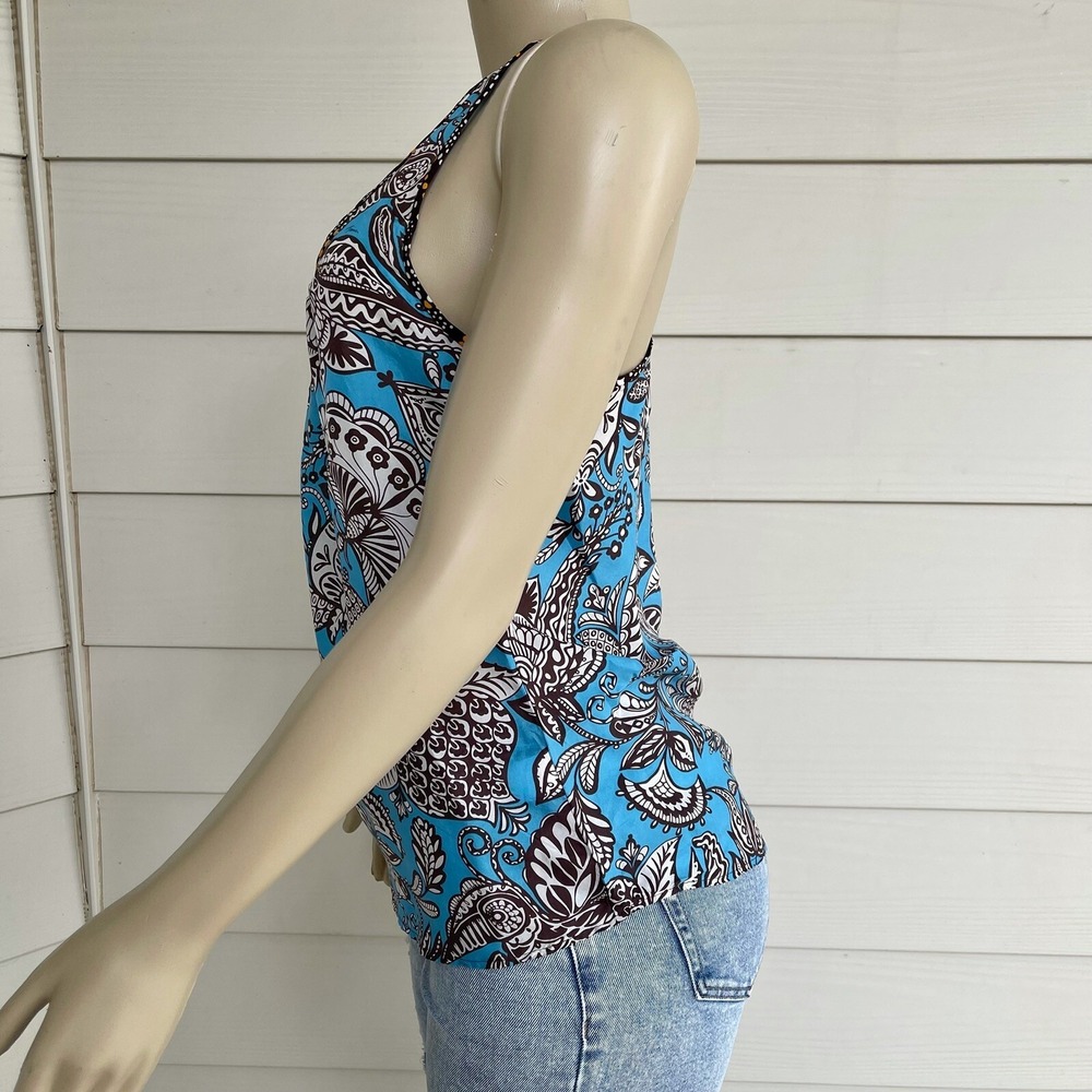 Trina Turk 100% Silk Paisley Tank Top S Racerback Boho Y2K Resort Coastal USA - Picture 9 of 11